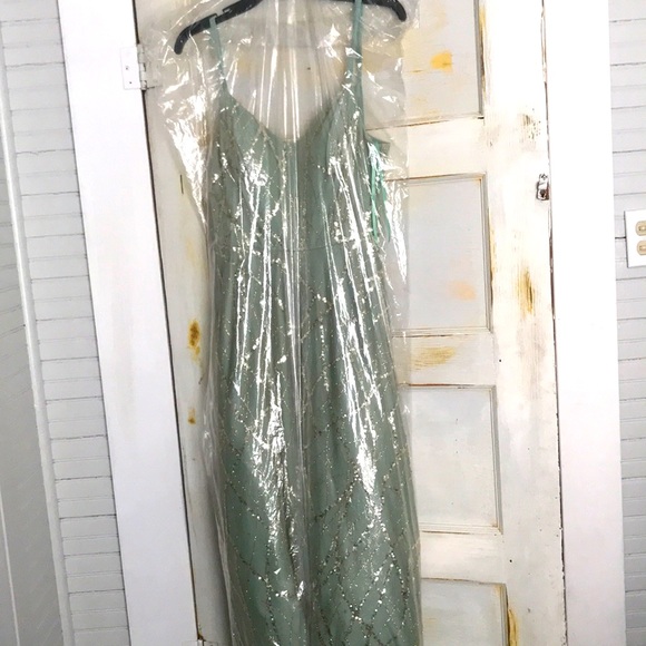 macy's green and gold prom dress Macy Lace Up Slim Glitter Satin Formal Dress main image 0